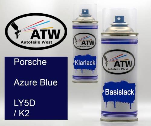 Porsche, Azure Blue, LY5D / K2: 400ml Sprühdose + 400ml Klarlack - Set, von ATW Autoteile West.